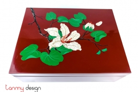 Red rectangular lacquer box hand-painted with flower 23*30*H10cm